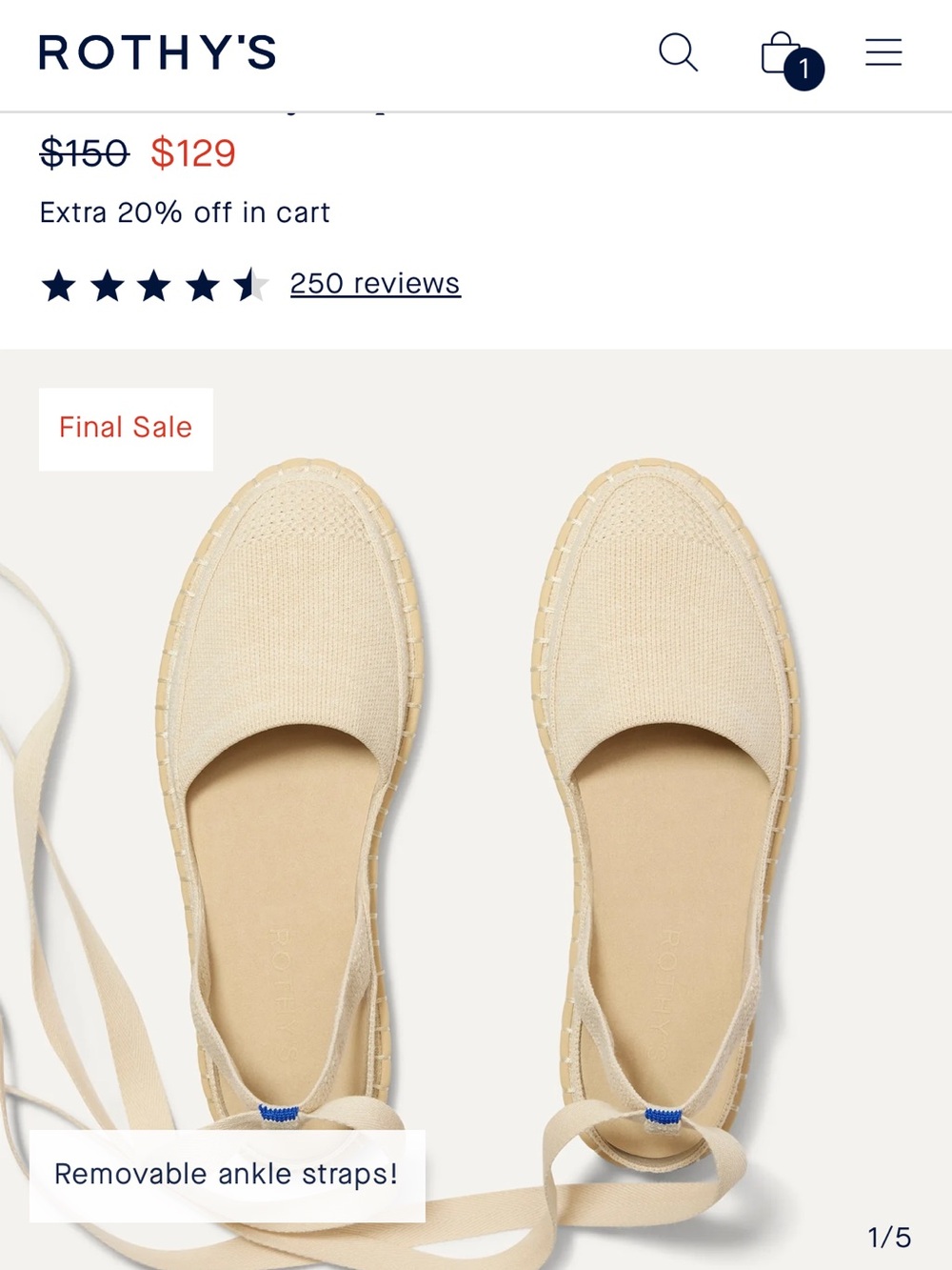 Rothy’s D’Orsay Espadrille in Seashell - Picture 5 of 6